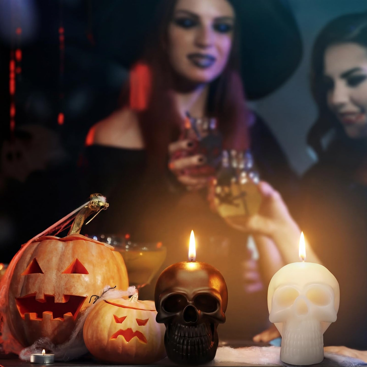Nuanchu 4 Pcs Goth Candles Set Black and White Medium Skull Gothic Candles Vegetable Wax Candlestick Goth Home Decor for Halloween Xmas Haunted House Decoration