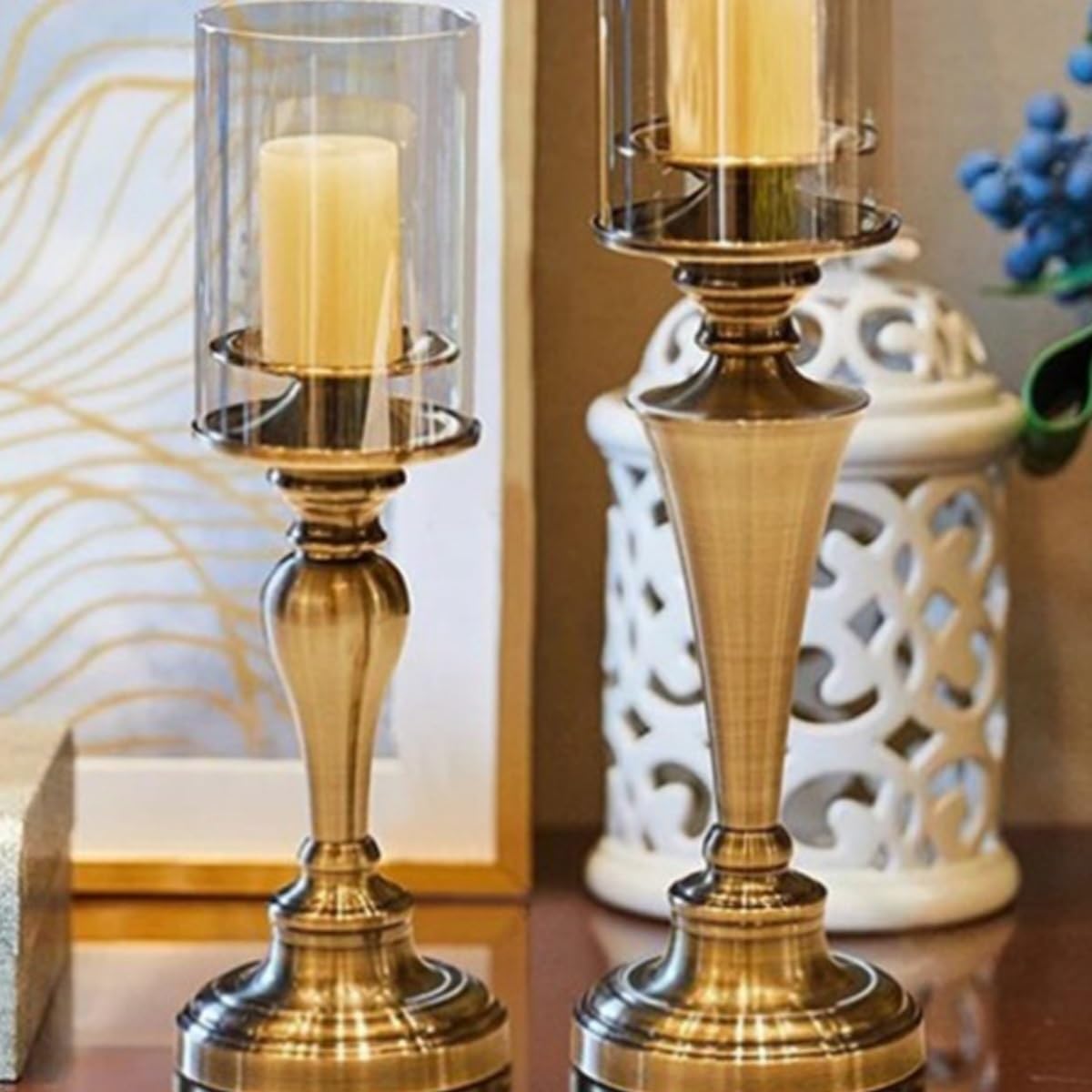 Candlestick Holders Creative Iron Candlestick with Glass Cover Home Dining Table Decoration Candlestick Ornaments Candle Holders