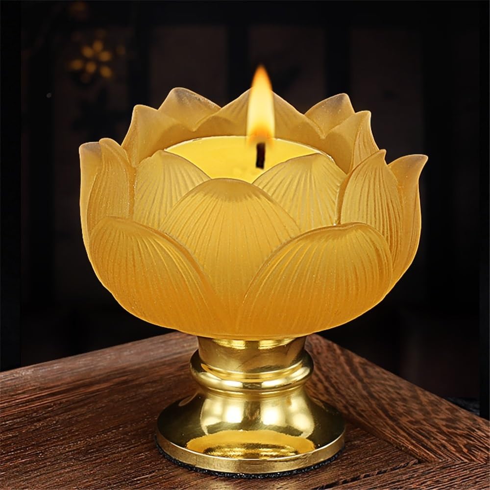 Candlestick Holders Ancient Glass Candlestick Household High Foot Lotus Candle Holder Decoration Candle Holders(Yellow)