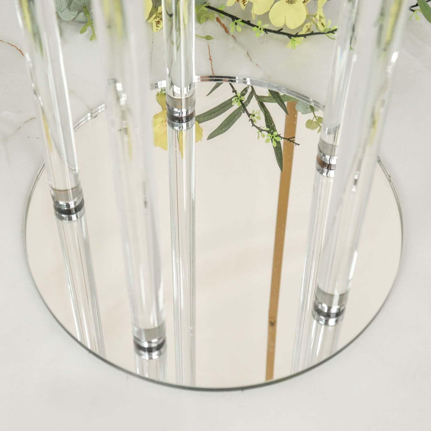 Efavormart 51" Clear 5-Arm Crystal Round Cluster Taper Candelabra Candle Holders, Votive Pillar LED Candle Holders with Round Mirror Base