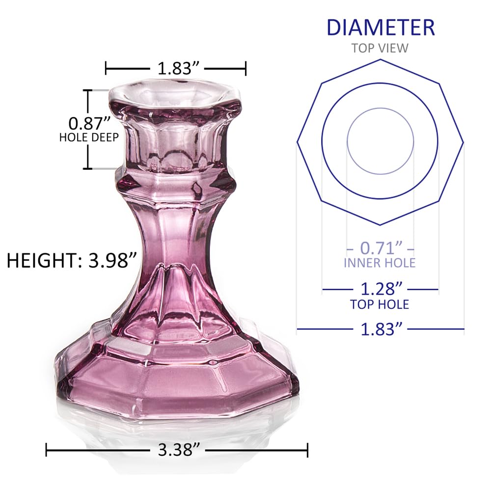 ELIVIA (6 Pack) Red Glass Candlestick Holders, Taper Candle Stick Holders Set for Wedding & Home Decor - CH06 - Aubergine Purple