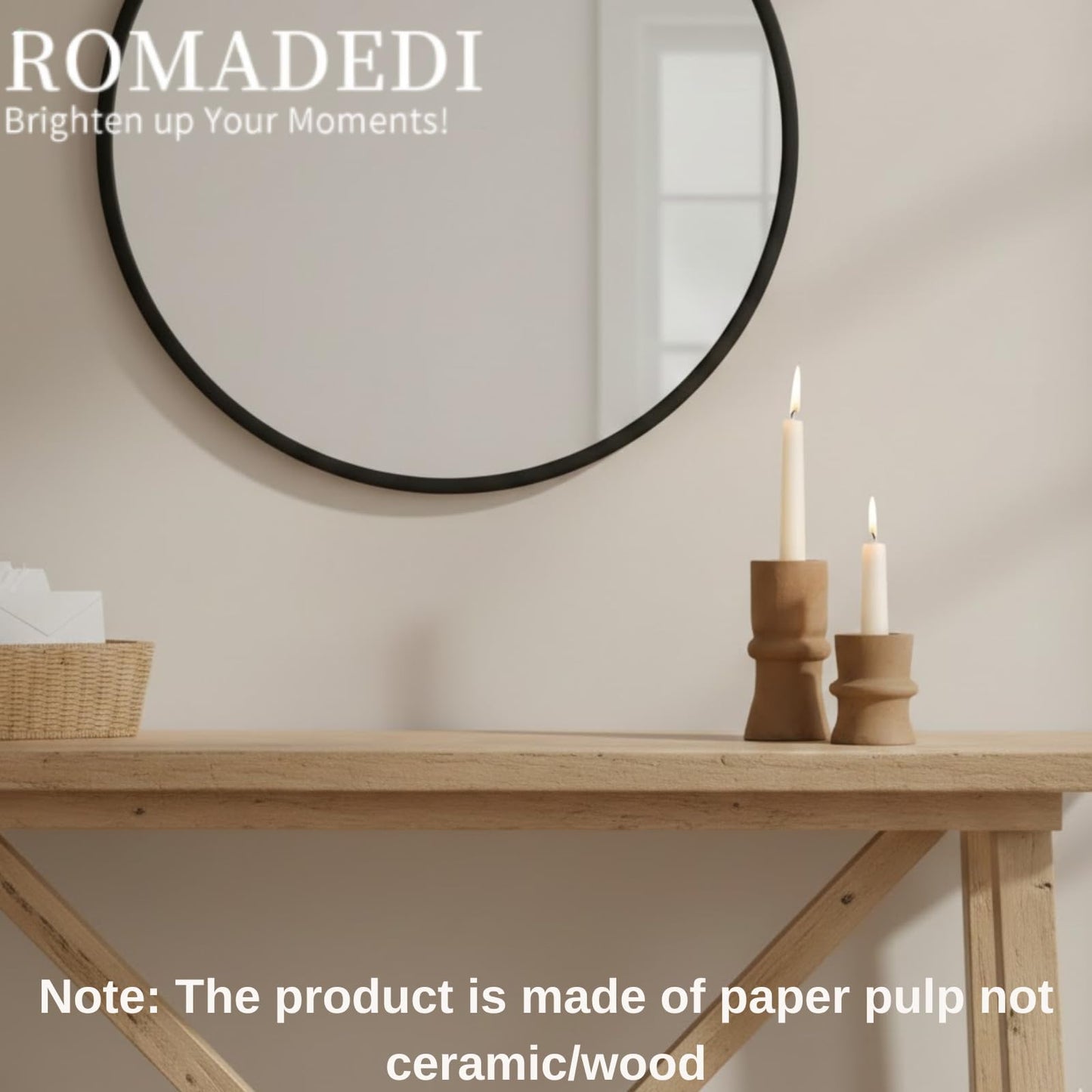 Romadedi Candlestick Holders Boho Decor: Taper Candle Holders Paper Mache for Living Room Modern Decorations Candle Stick Dining Table Centerpiece Fireplace Home Decoration Brown