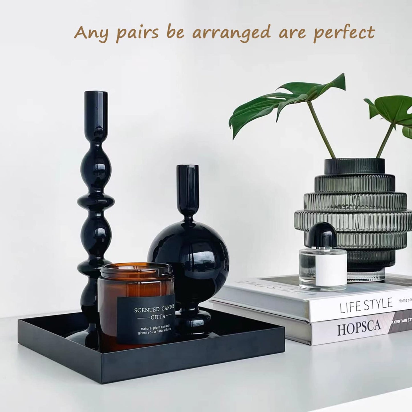 Amanman Candle Stick Candle Holder, Glass Candle Holders for Table Centerpiece, Modern Style Black Candle Holder Mixed 4pcs