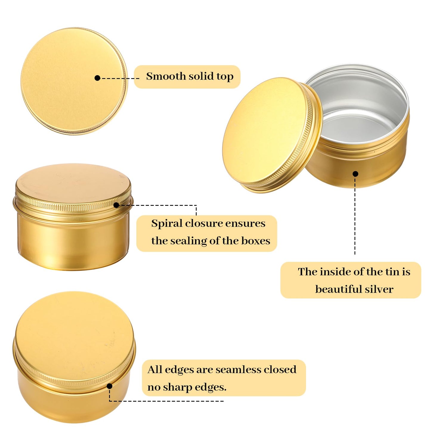 Patelai 36 Pcs 4 oz Metal Round Tins Aluminum Tin Cans Salve Tins Containers with Screw Lid 10 Sheets Stickers for Salve Spice Candies Balms Candles(Gold)