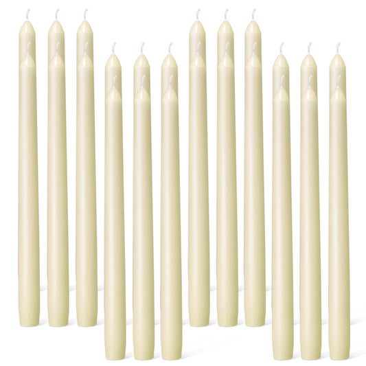 Everymoment Ivory Taper Candles - 24 Pack 10 Inch Candlesticks - Dripless & Smokeless Tapered Candle 8 Hours Unscented Cream Candle Sticks - Perfect for Wedding Holiday Dinner Party Home Decor