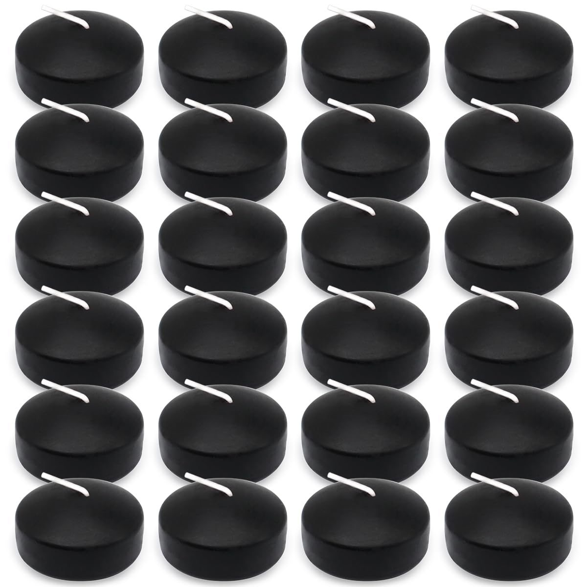 6 Hour Black Floating Candles, Unscented Small 2 Inch Dripless Pool Water Wax Candles for Cylinder Vase, Centerpiece at Wedding, Party, Pool, Holiday, Halloween, 24 Packs