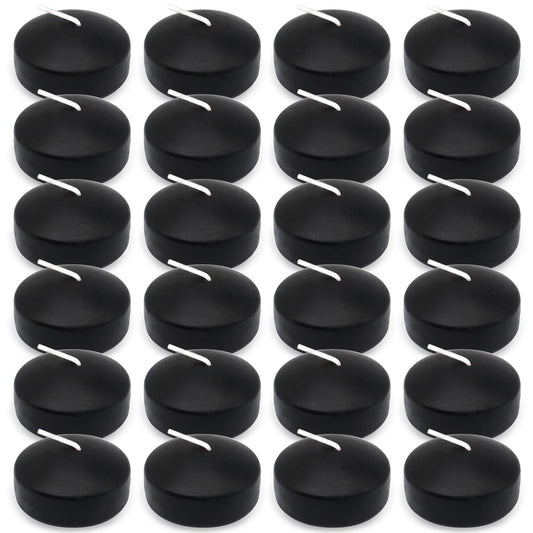6 Hour Black Floating Candles, Unscented Small 2 Inch Dripless Pool Water Wax Candles for Cylinder Vase, Centerpiece at Wedding, Party, Pool, Holiday, Halloween, 24 Packs