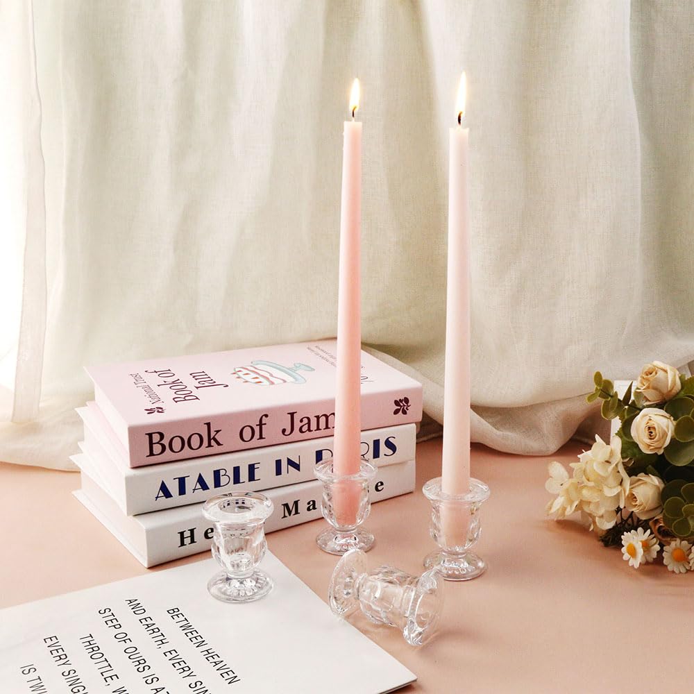 BTGLLAS Glass Taper Candle Holder Set of 36 - Clear Crystal Candlestick Holders for Tapered Candles, Elegant Candle Stick Holder Set for Wedding Party Christmas Thanksgiving Festival (36, Transparent)