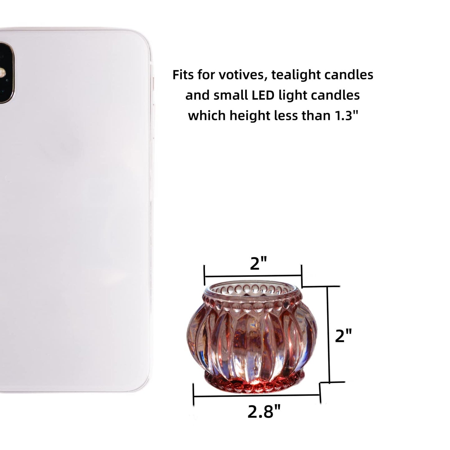 Woho Rose Gold Tealight Candle Holder Set of 6 for Valentines Day Decor, Glass Tea Lights Candle Holder for Wedding Party, Votive Candle Holders for Table Centerpiece