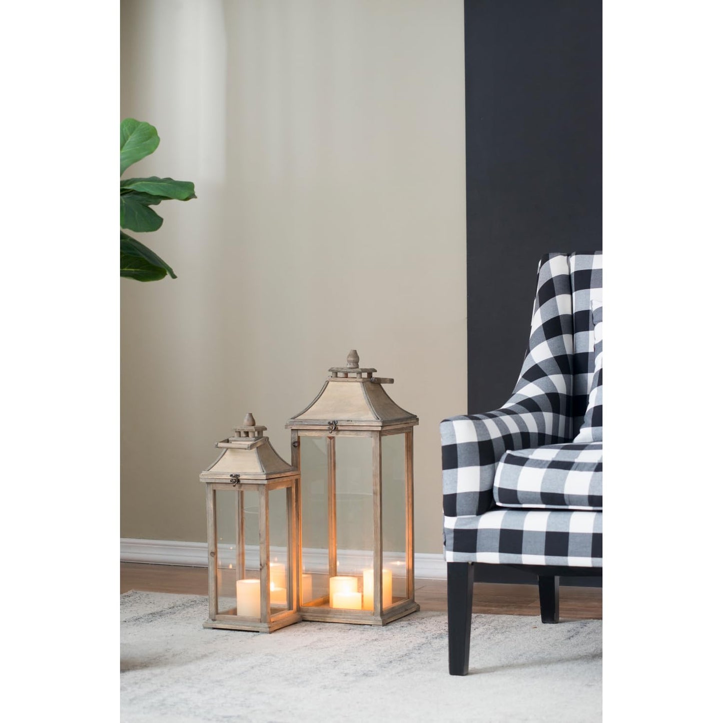 Wooden Candle Lantern Decorative - Ivory - Display Decorative Candles - Indoor Outdoor - Holiday Décor