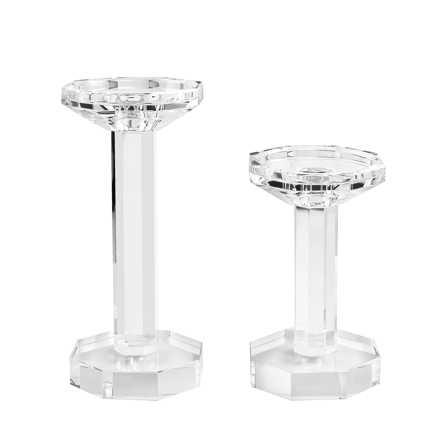 DONOUCLS Crystal Candlestick Holders Set of 2, Clear Crystal Taper or Pillar Candles Holders, Table Centerpieces for Party and Wedding Decoration(6''/8'' Tall)