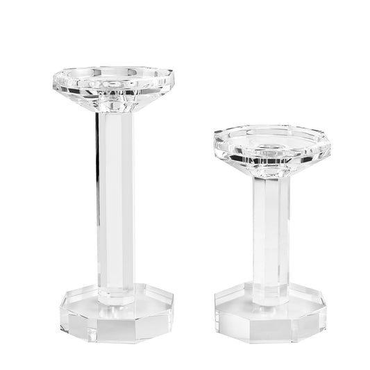 DONOUCLS Crystal Candlestick Holders Set of 2, Clear Crystal Taper or Pillar Candles Holders, Table Centerpieces for Party and Wedding Decoration(6''/8'' Tall)
