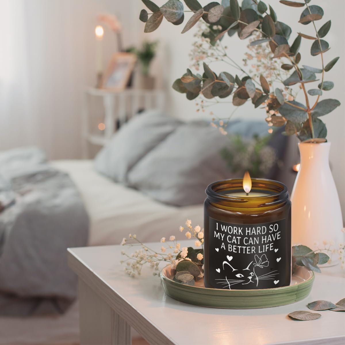 THDSE Cat Birthday Gifts for Women - Scented Candles, Christmas Cat Mom Gifts, Pine Scented, 8 oz