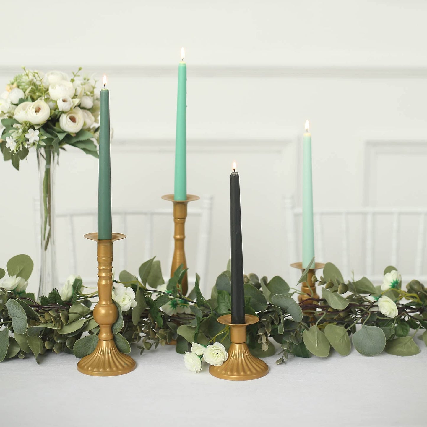 Tableclothsfactory 10" Tall Premium Quality Dripless Unscented Mixed Green Taper Candles Wedding Dinner Candles for Wedding Decoration Set of 12