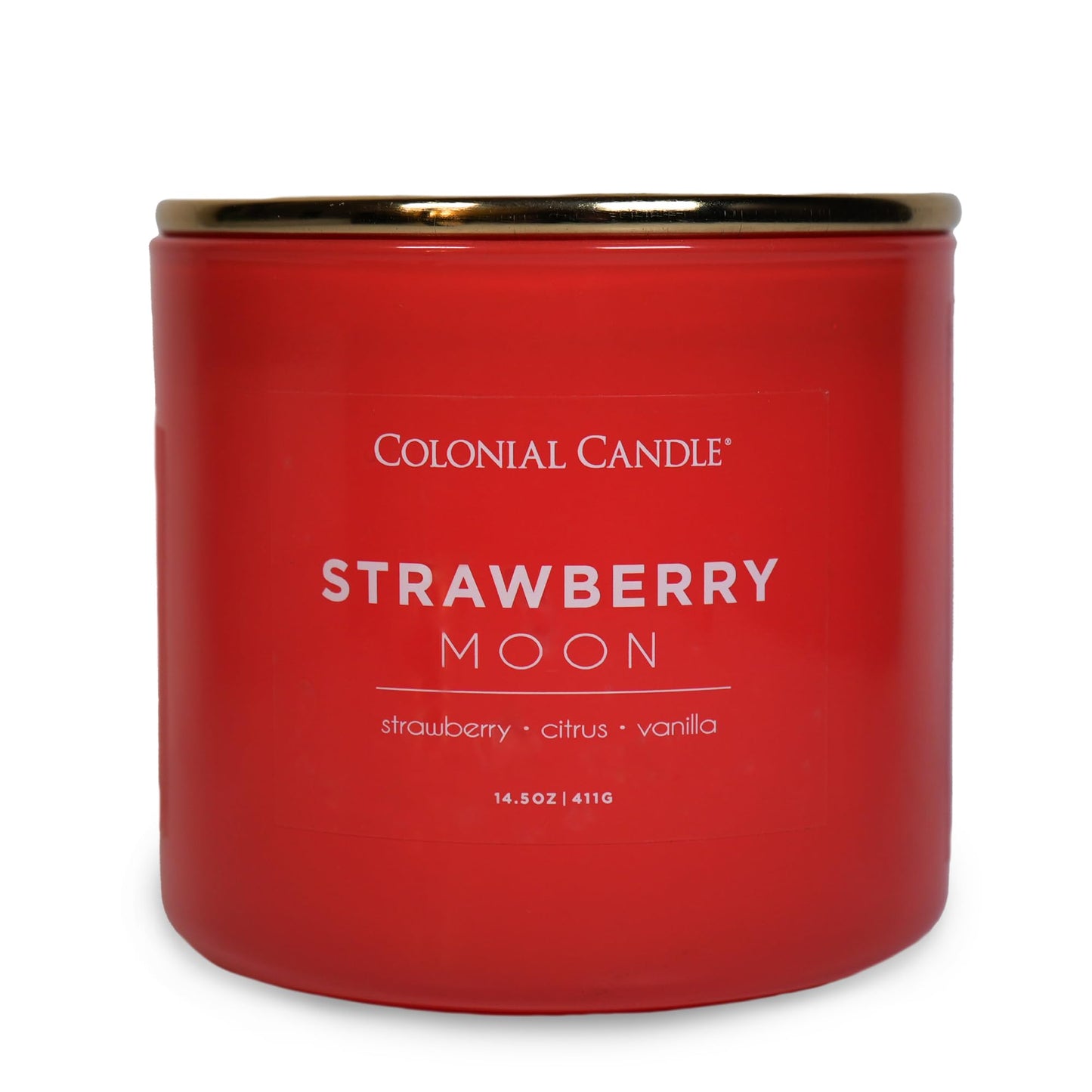 Colonial Candle Strawberry Moon Scented Jar Candle, Pop of Color Collection, 3 Wick, 14.5 oz - Up to 60 Hours Burn