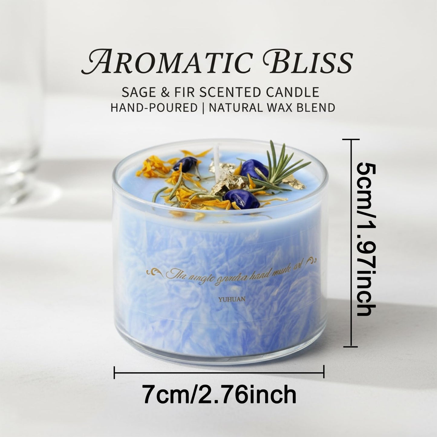 Coytlykne 4oz Crystal Candle with Dried Flower, 2.76x1.97 Inches Herbal Scent Jar Candles, Home Decoration & Heartfelt Present for Women Men (Blue)