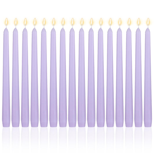 MTLEE 16 Pcs 10 Inch Long Tapered Candle Stick Bulk Smokeless Unscented Burning Candlestick Paraffin Wax with Cotton Wick for Valentine's Day Baby Shower Wedding Holiday Party Church(Light Purple)