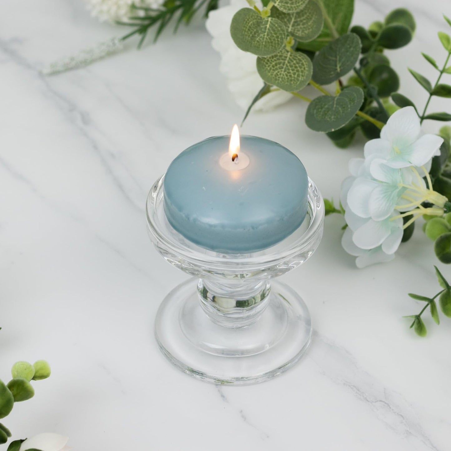 Efavormart 12 Pack 3" Dusty Blue Unscented Floating Candles, Long Burn Dripless Wax Discs with Cotton Wick for Cylinder Vases and Wedding Centerpieces