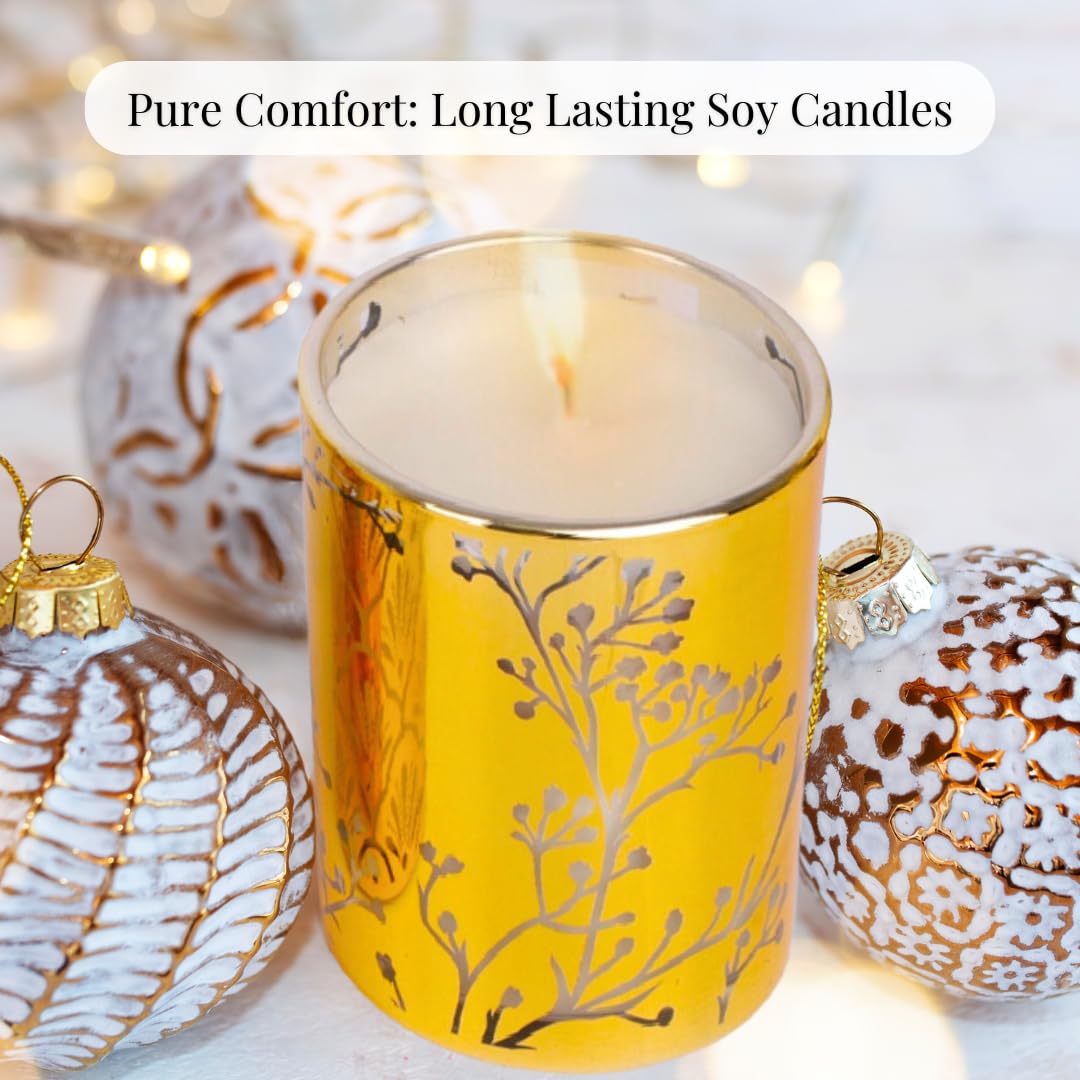 Aromatherapy Candle Gift Set of 3 Scented Candles | Strawberry Parsley, Persimmon, Eucalyptus Bergamot Soy Candles Set, Gold Candle Gifts, Relaxing Aromatherapy Candles Gift Set for Women and Men