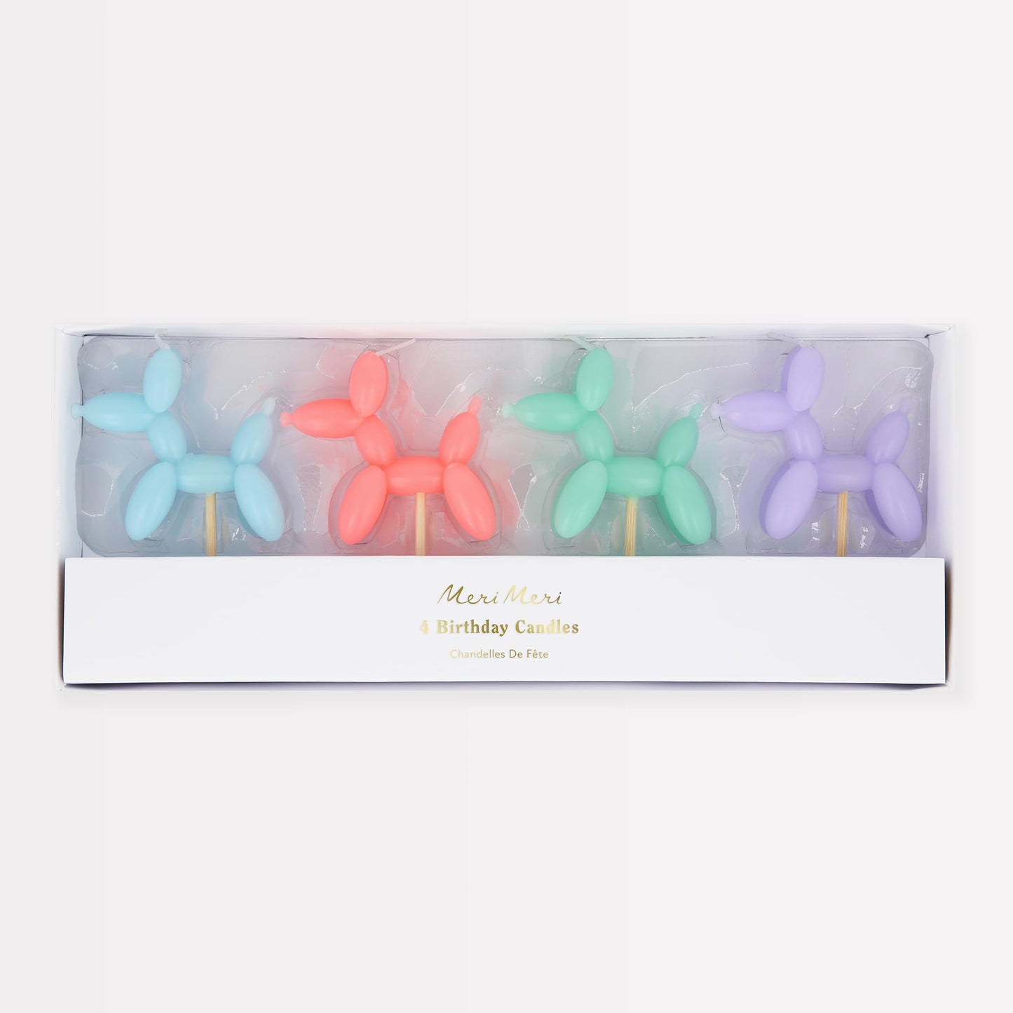 Meri Meri Balloon Dog Candles (Pack of 4), 4 Birthday Party Candles in Assorted Colors, 3.5" Tall, Unscented