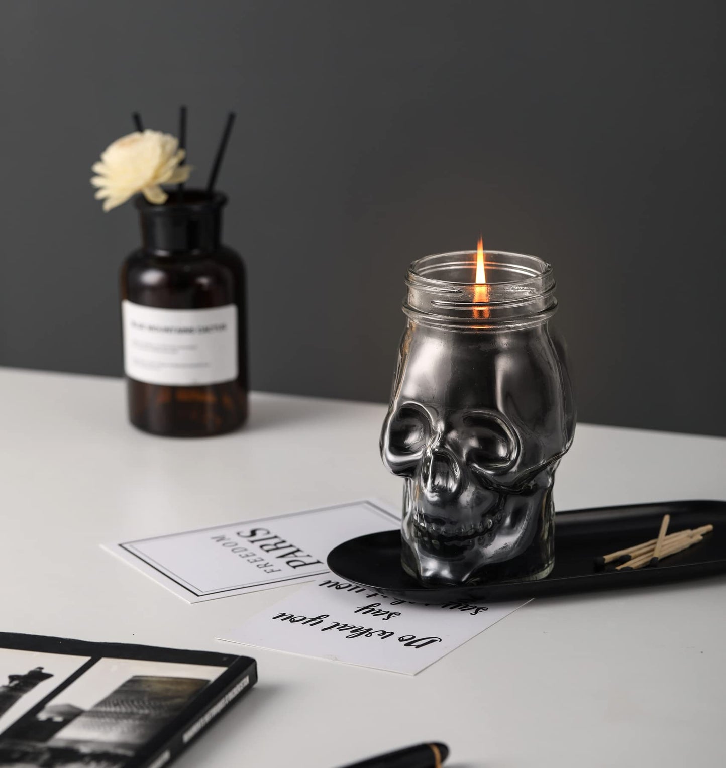Gothic Skull Candle, Large Skull Candle Halloween Gothic Decorations for Home Table Bar Indoor Room,Scary Halloween Decorations Indoor Black