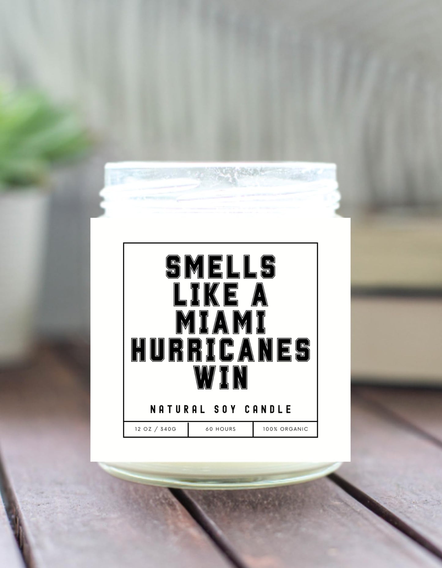 Smells Like A Miami Hurricanes Win - Scented Soy Wax Candle (8.0 oz) 50-60 Hour Burn Time, Cotton Wick, Frosted White Glass Jar (Vanilla)