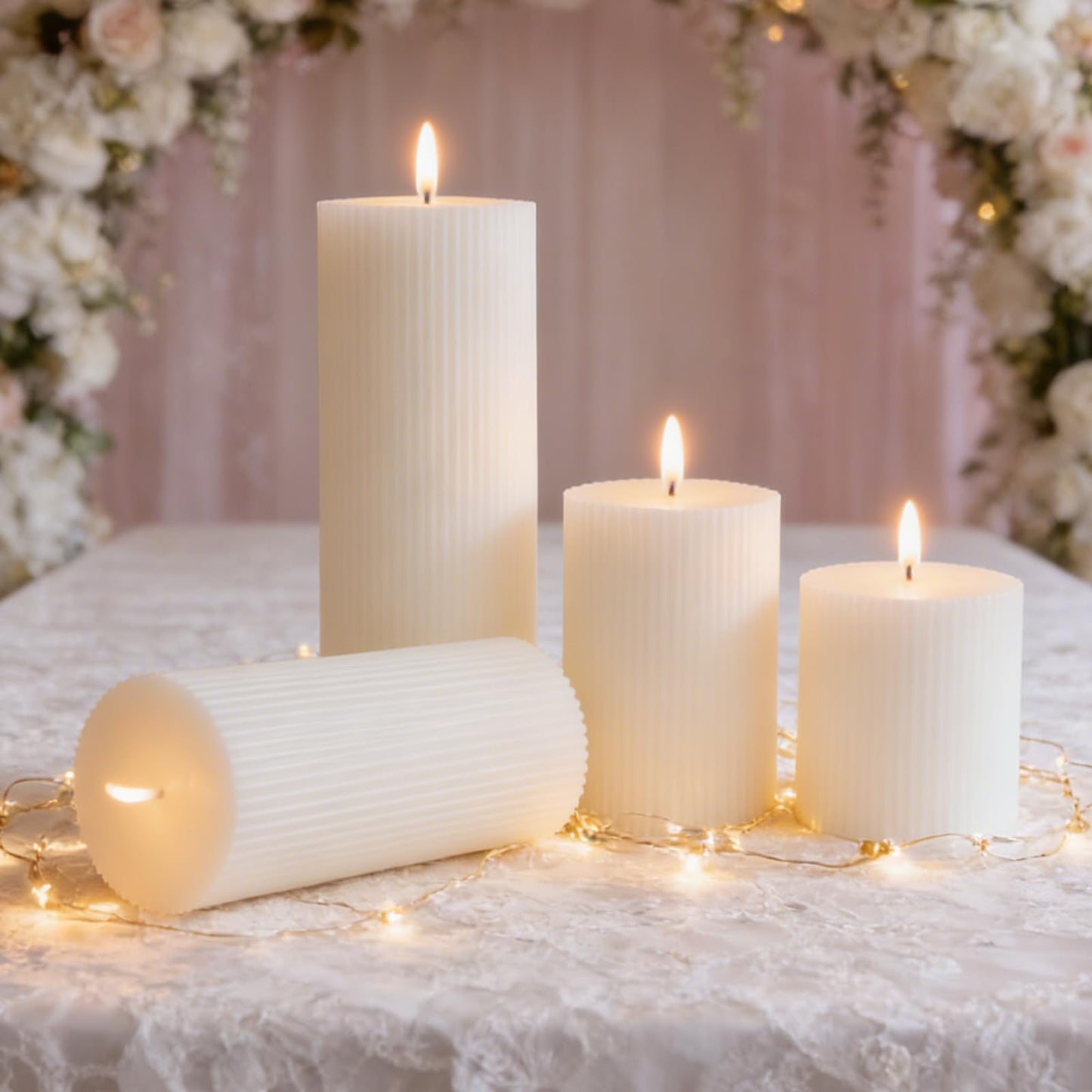 3×6 Inch Thick Ribbed Soy White Pillar Candle Set, 3 Packs White Votive and Emergency Candles, 180 Hours Burn Time, Smokeless&Dripless Large Round Candle for Wedding/Home/Office Decor