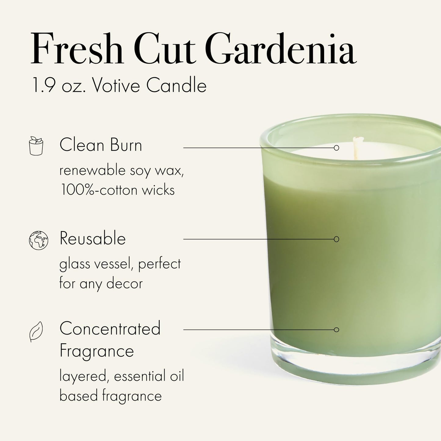 LAFCO New York Votive Candle, Fresh Cut Gardenia - 1.9 oz - 20-Hour Burn Time - Reusable Glass Vessel - Made in The USA