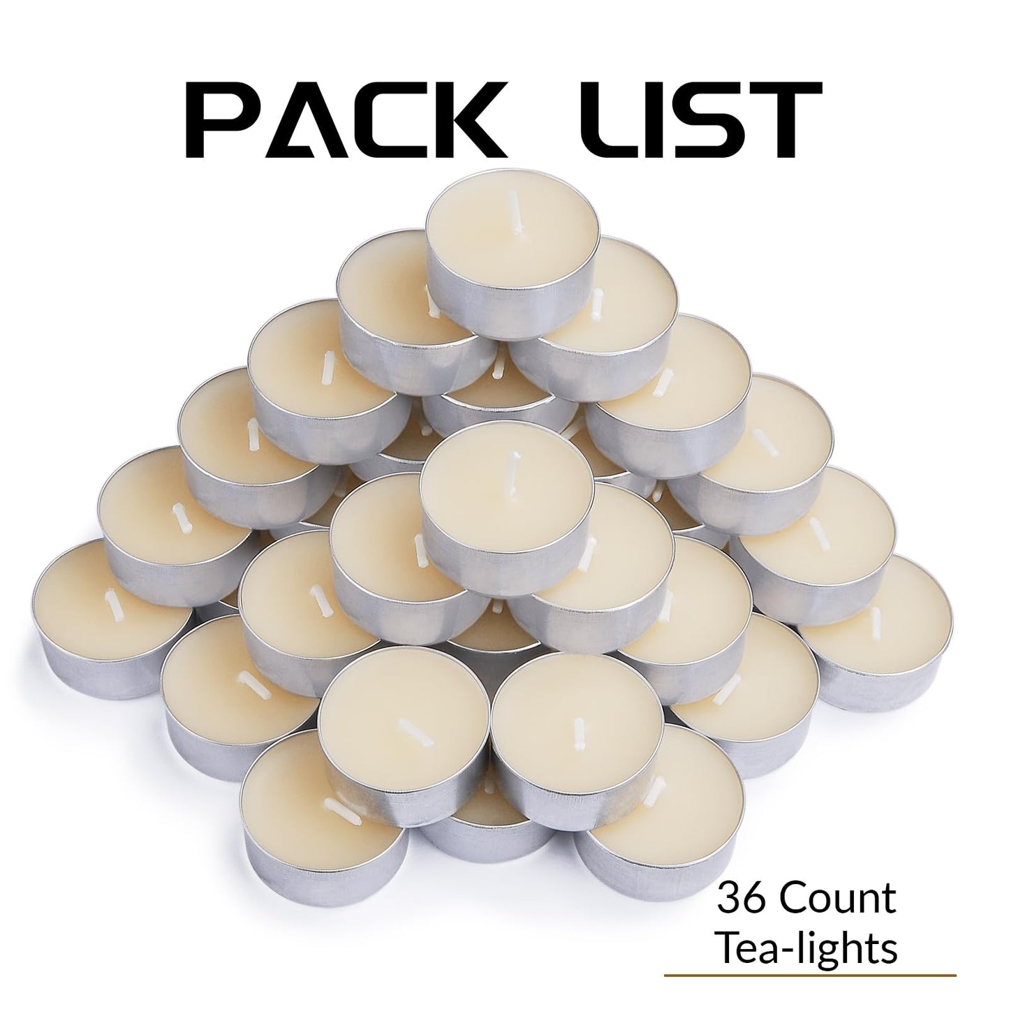Natural Ivory White Beeswax Tealight Candles in Metal Aluminum Cup - Organic Small Candle Natural Scent Smokeless 4-5 Hours Burning - Pack of 36