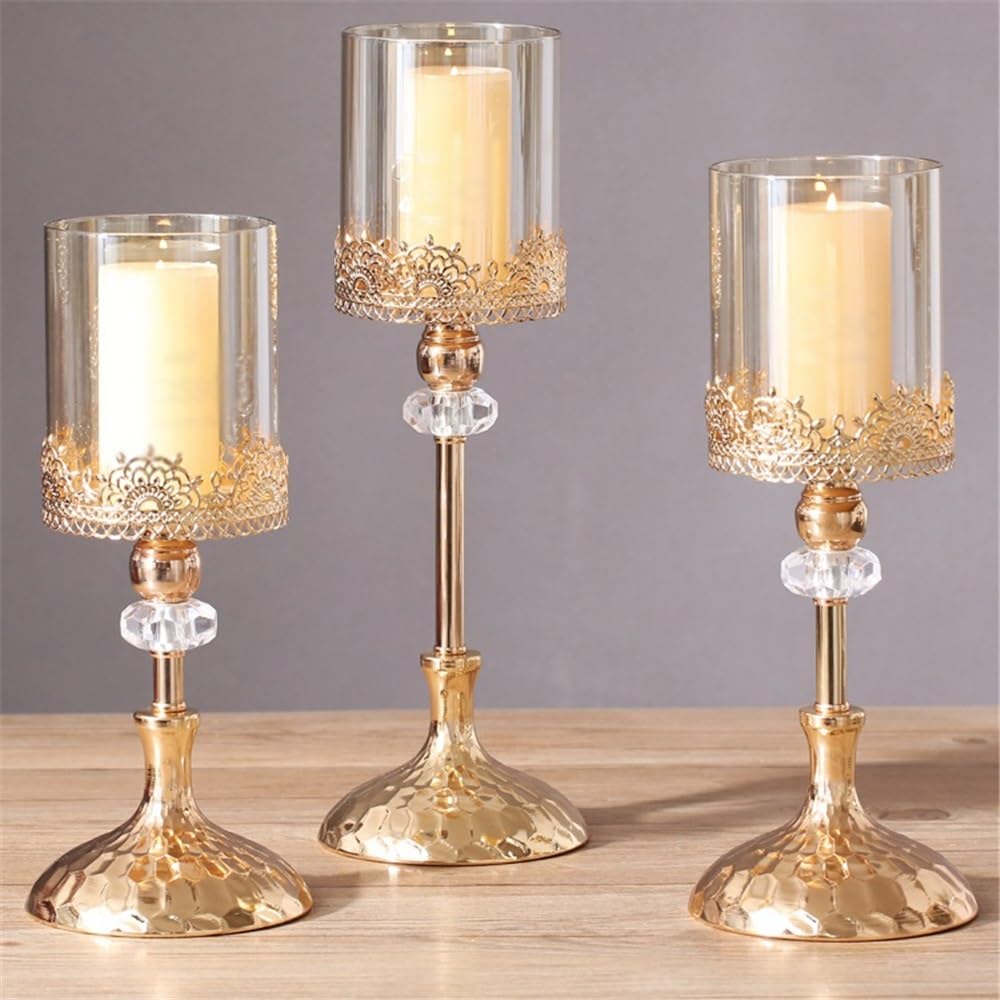 cfycfy987 Candelabra Luxury Golden Metal Glass Candlestick Home Dining Table Decoration Ornament Candle Holder Candle Sticks Holder(Medium)