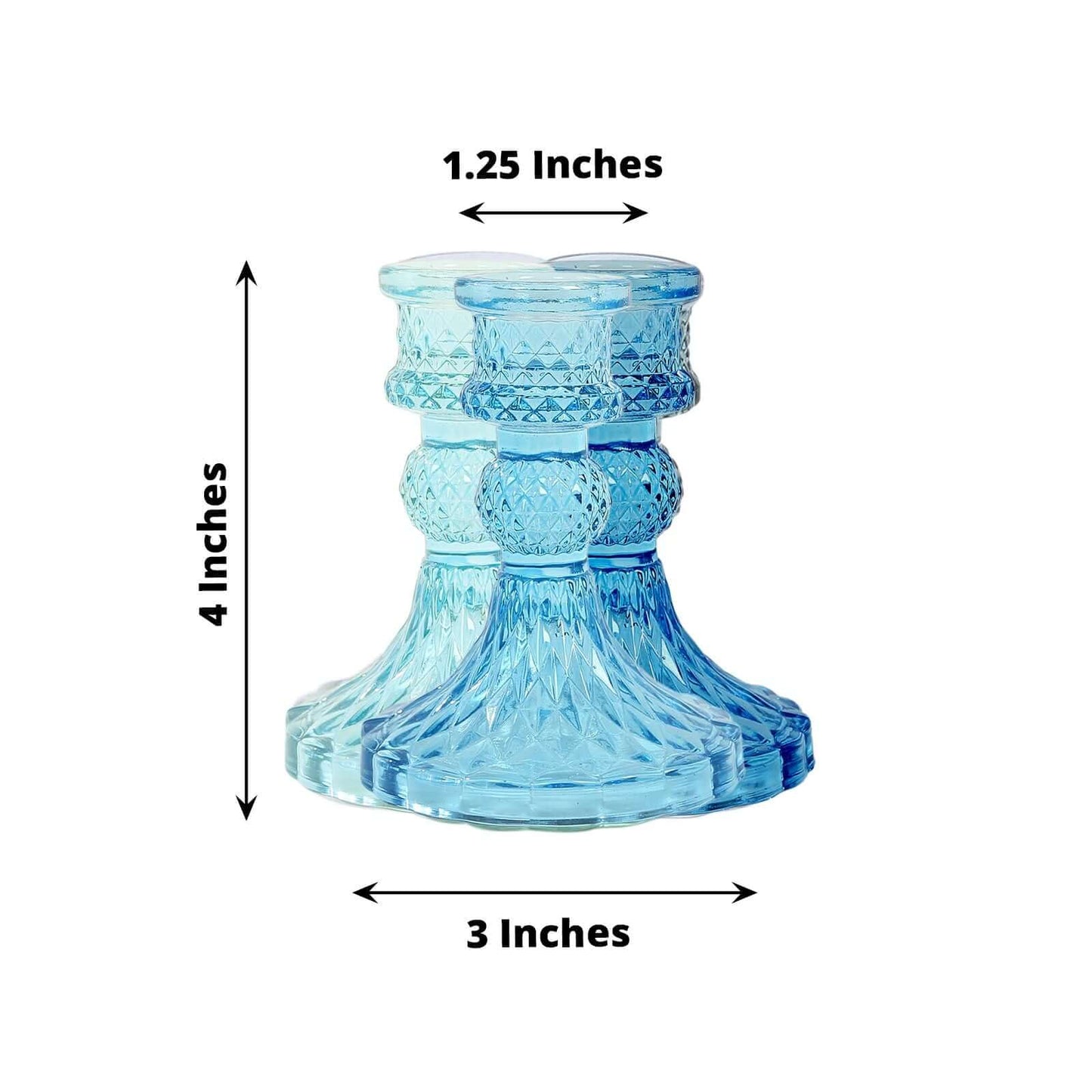 Efavormart 6 Pack Assorted Blue Glass Taper Candlestick Holders with Diamond Pattern, Reversible Crystal Pillar Votive Candle Stands - 4"