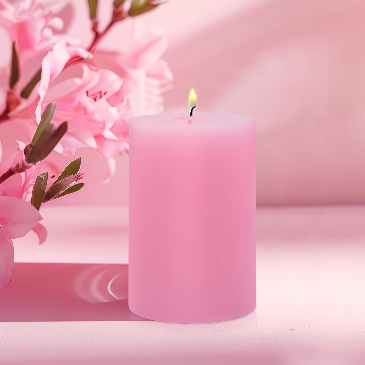 2.75“ x 4” Hand Poured Unscented Pink Candles, Dripless Pillar Candles Set of 6, Long Burning, Clean and Neat, Burn Time Approx. 90 Hours, Rustic, Weddings, Dinner Parties, Christmas, and Home Décor