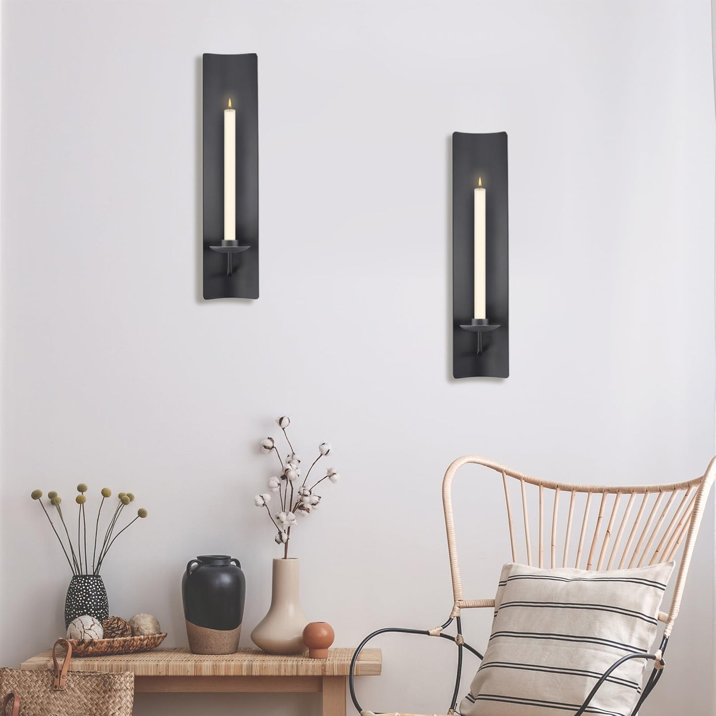 OYEFLY 2 Pcs Candle Sconces,Metal Wall Candle Holders (Black)
