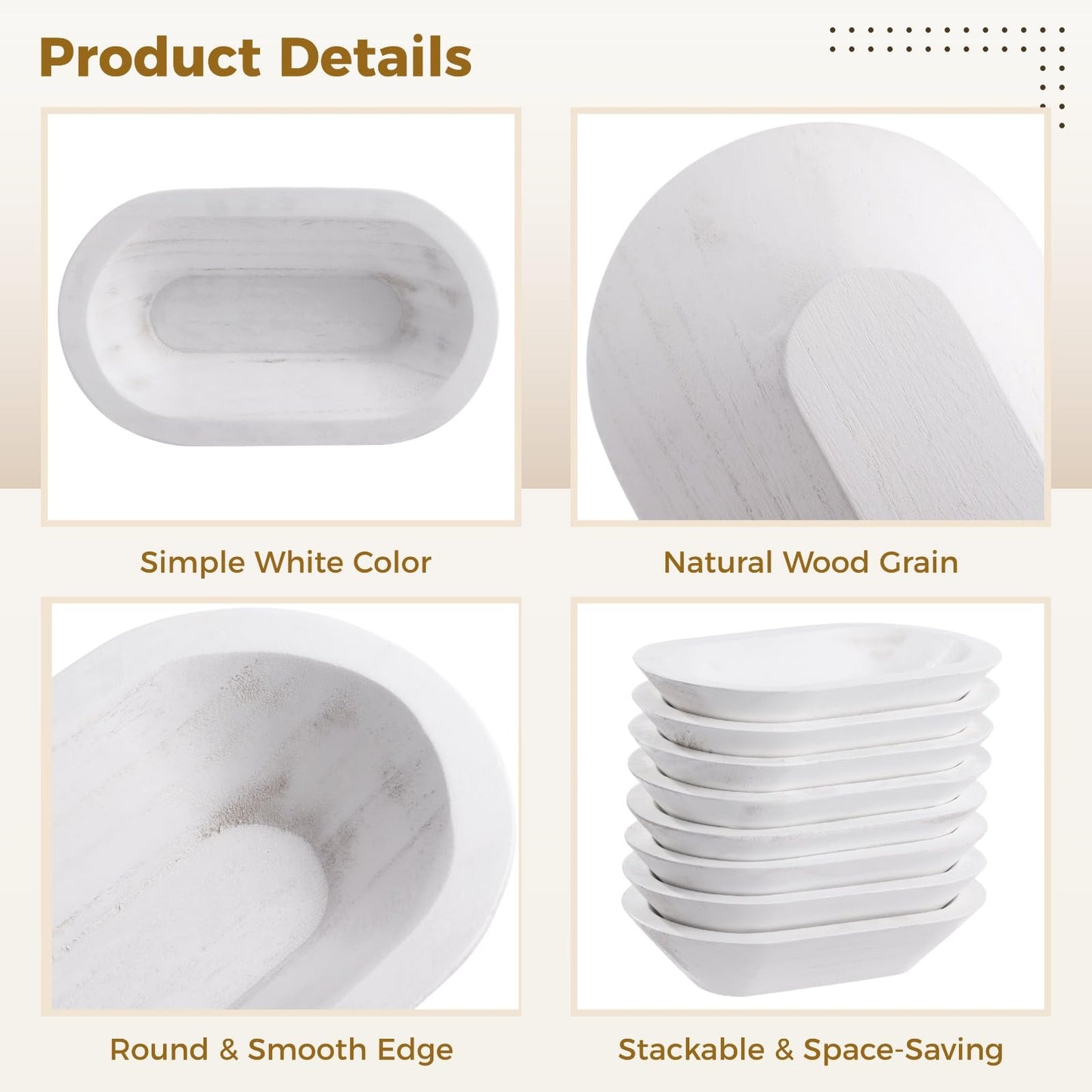 DORMIYA 8 PCS Wooden Dough Bowls, Rustic Wooden Candle Bowl for Decor, Woodens Dowls for DIY Candle Home Crafts Making, Farmhouse Decoration (White-8PCS)