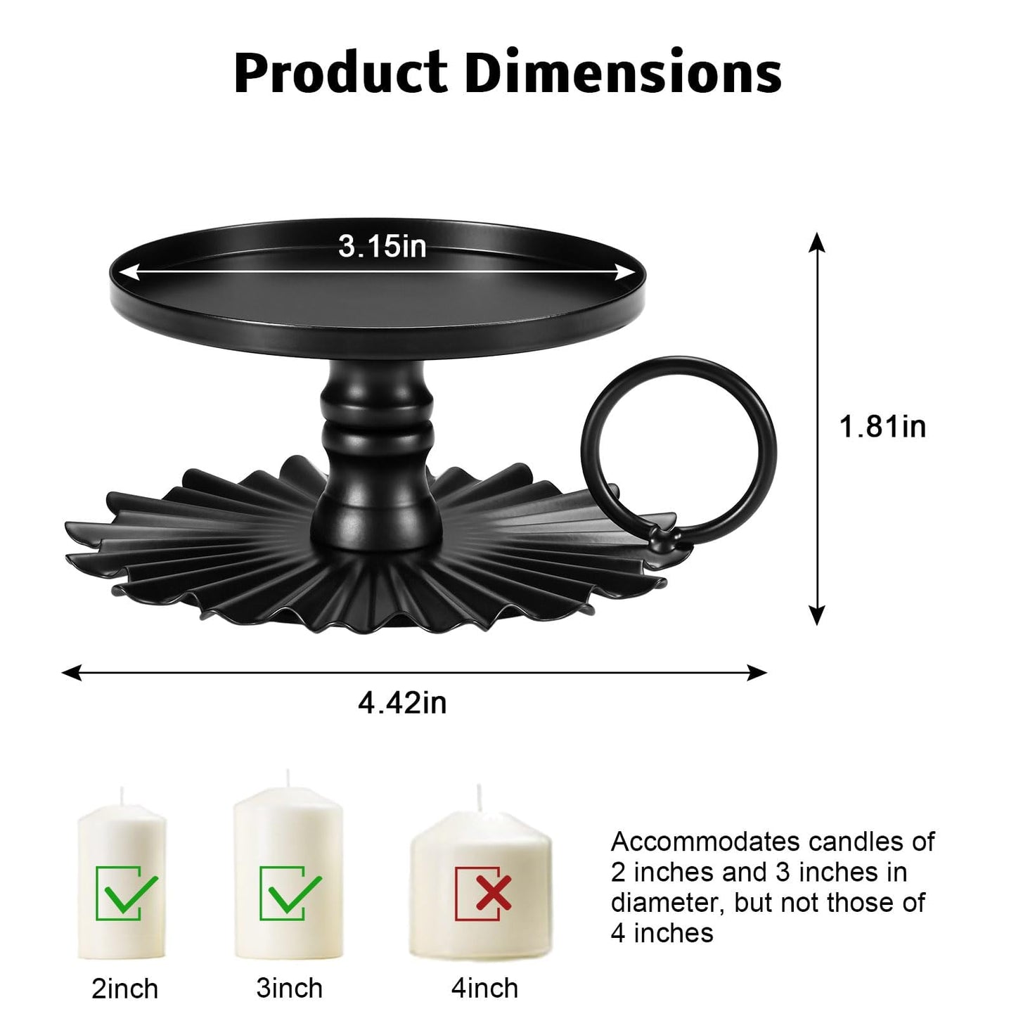 CoColemon Black Iron Pillar Candle Holders Set of 2, Pedestal Candles, 3.15 inches Pillar Candle Holder Plate (Black)