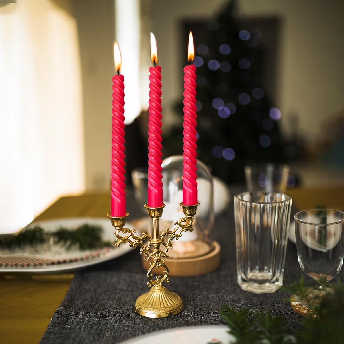 6 Pack 10 Inch Red Spiral Taper Candles for Christmas and Holiday Home Decoration, Unscented Dripless Twisted Candlesticks for Dinner Party Wedding Valentine's Day and Religious Service