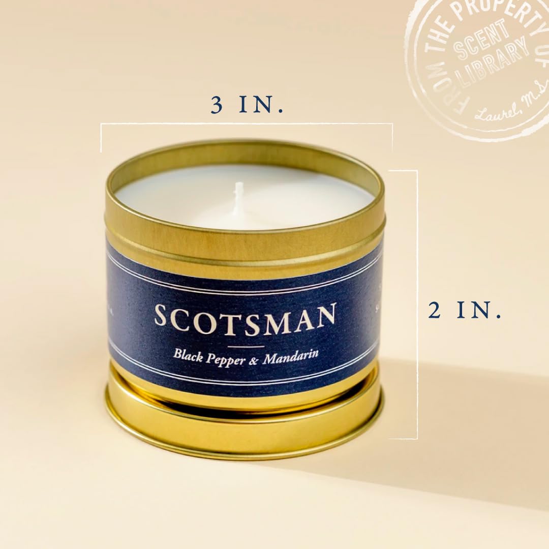 Scent Library Scotsman Scented Candle | Designed by Erin Napier | Soy Wax Blend | Made in The USA by Laurel Mercantile | Long-Lasting 24+ Hour Burn Time (5 oz) | Great Gift for Men and Home