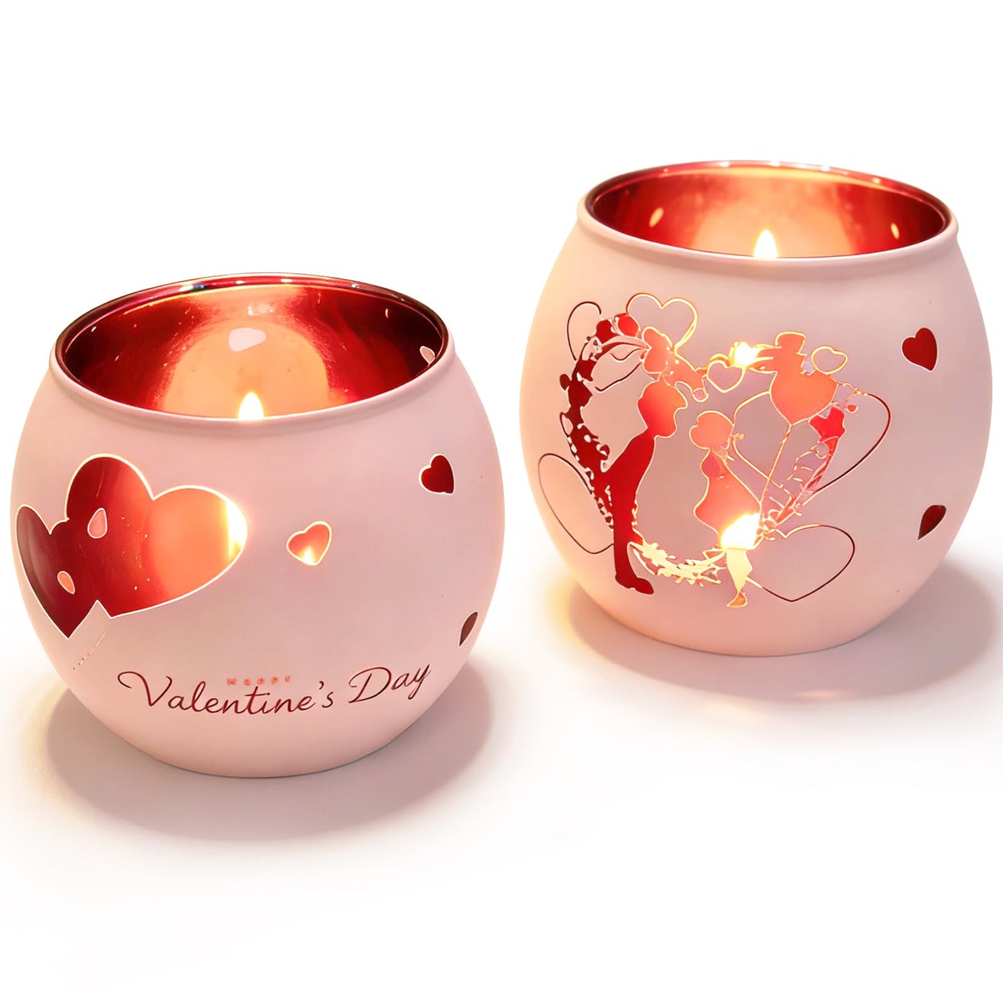 Heart Glass Tea Light Candle Holders, Votive Tealight Holder Table, Love Centerpiece Decorations for Valentines Wedding Party Decor (Pink-2)