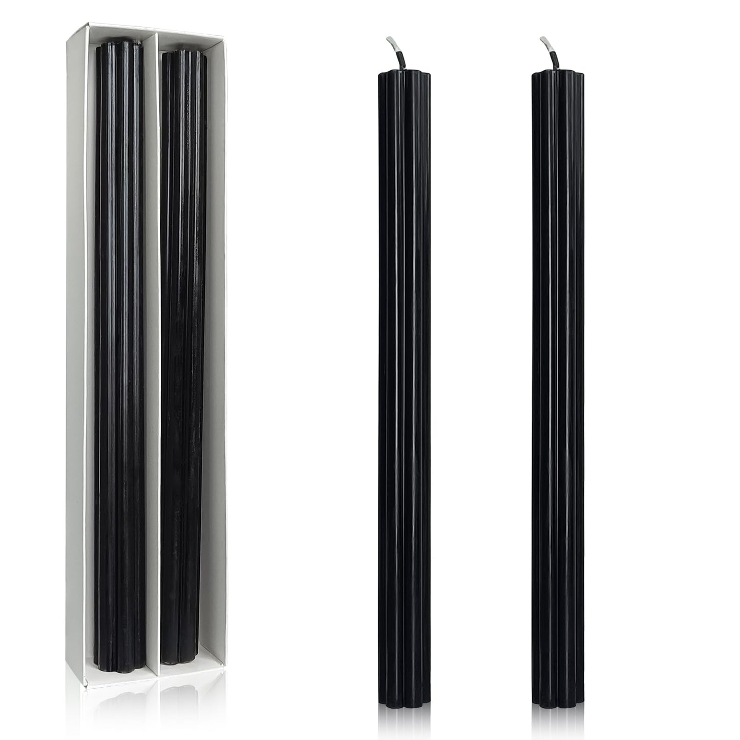Dripless Taper Candles Unscented Black Long Taper Candles Smokeless 10 Inch Roman Column Design Dinner Candlesticks for Home Decoration Halloween Gifts(2Pcs)
