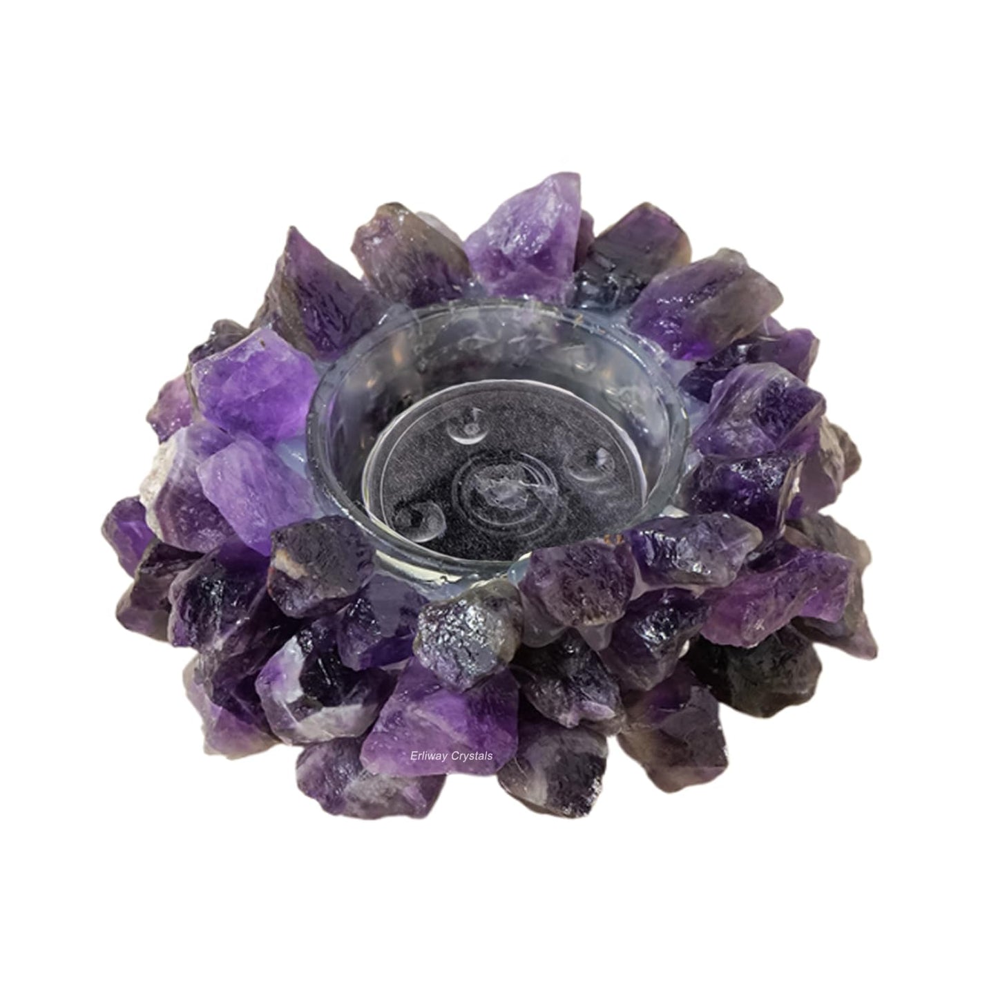 Erliway Natural Raw Dream Amethyst Crystals, Raw Crystal Tealight Candle Holder Crystal Stone Candle Stand High Energy Geode Votive with Healing Effects (Not Included Candle)