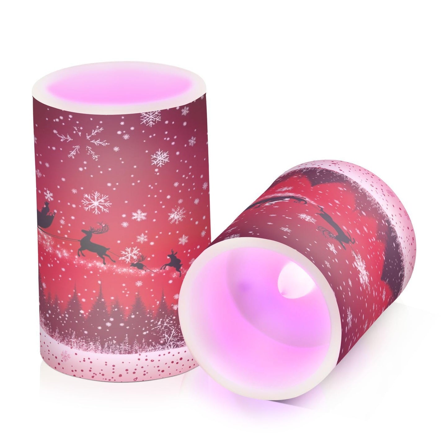 Eionryn Christmas Reindeer Santa Sleigh Red Sky Flameless Candles Battery Operated LED Candles with Remote Timer Electric Candles for Home Party Decor 2pcs