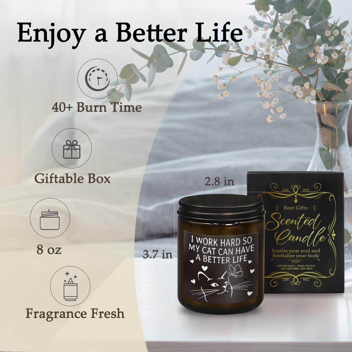 THDSE Cat Birthday Gifts for Women - Scented Candles, Christmas Cat Mom Gifts, Pine Scented, 8 oz