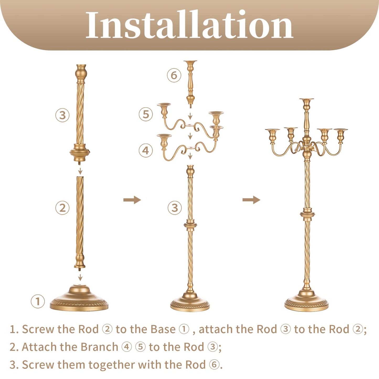 Sziqiqi Floor Candlestick Holder Gold Candelabra - 35inch Tall Candlestick Holders for Taper Candles Candle Sticks Holder Decor for Wedding Table Centerpiece Anniversary Ceremony 2pcs