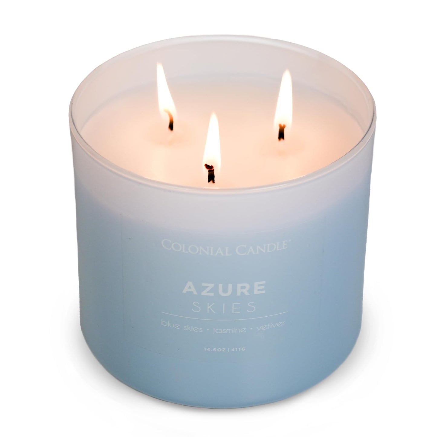Colonial Candle Azure Skies Scented Jar Candle, Pop of Color Collection, 3 Wick, 14.5 oz - Up to 60 Hours Burn