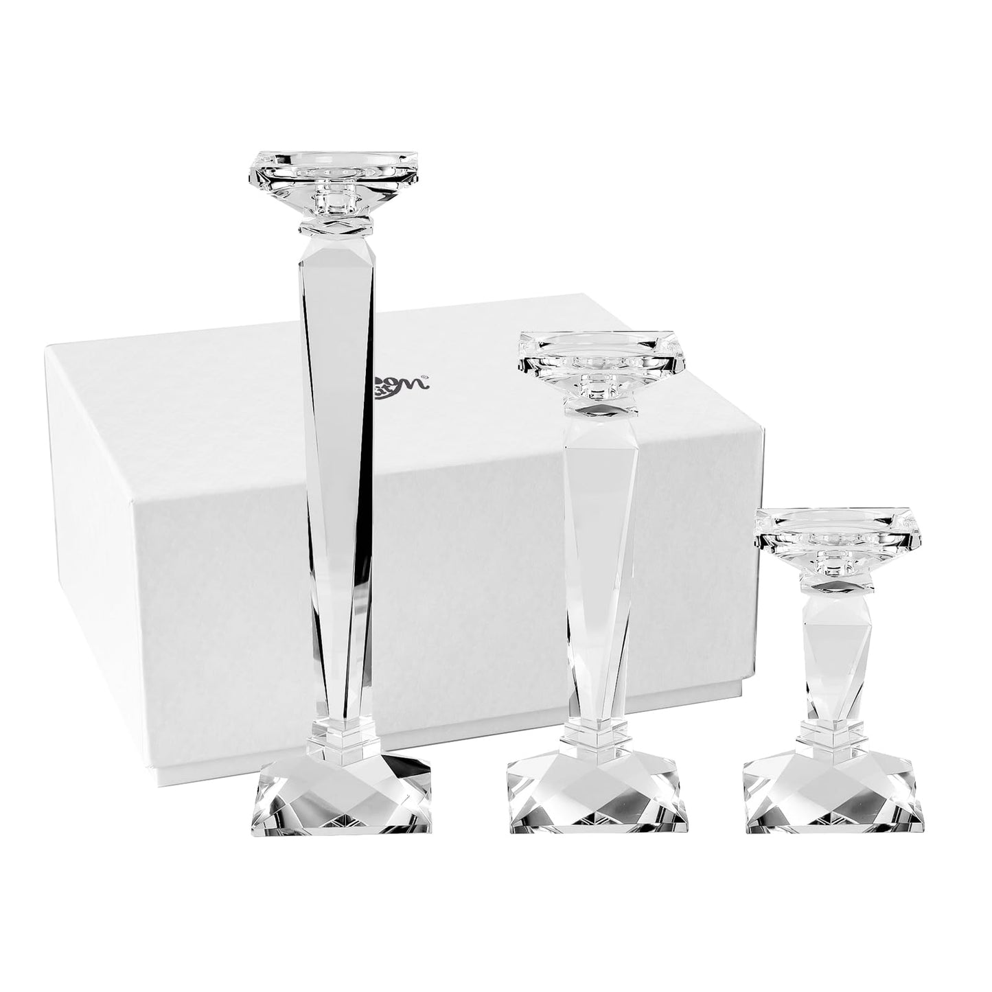 kitCom Crystal Candle Holders Set of 3, 9",10.5",11.5" Tall Crystal Candlestick Holders, Candlestick Holders Taper Candle Holders for Table Wedding Housewarming Gifts Decor