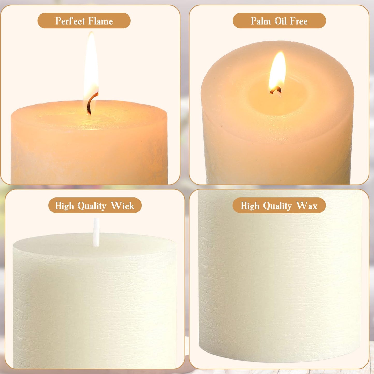 MTLEE 9 Pack Pillar Candles 3 x 4 Inch Smokeless and Dripless Large Candles Pillar Hand Poured Long Clean Burning Unscented Pillar Candles Set for Wedding Dinner and Home Decor (Ivory)