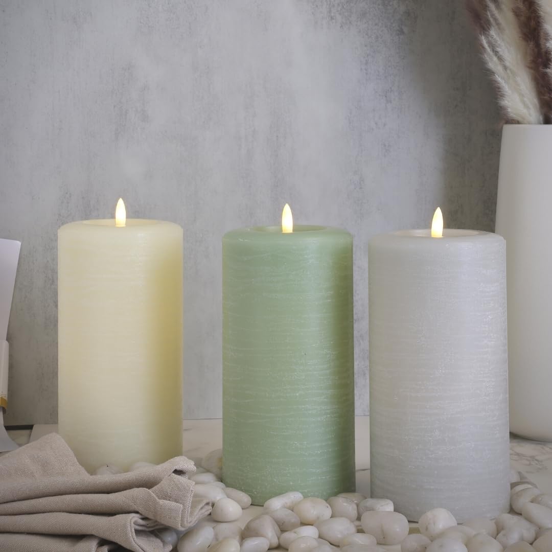 LumiPur Signature Coastal Collection Natural Glow Flickering Flameless LED Wax Pillar Candle (3.5" x 5", Powder Blue)