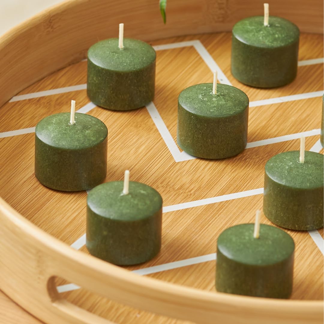 Simply Soson Votive Candles - 24 Dark Moss Green Votive Candle Bulk Pack - Votive Candles Without Glass, Votive Candle Unscented, 10 Hours Burn time - for Wedding, Birthday, Holiday & Home Decor