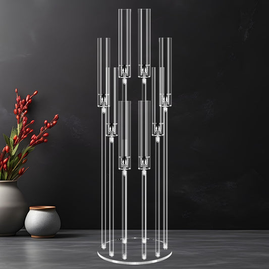 8 Arms Acrylic Candelabra Centerpieces for Tables Decortion,Clear Candle Holder for Wedding Dinner Fireplace Decoration and Home Decor,Candlesticks Holder with Lampshade Fits LED Candle