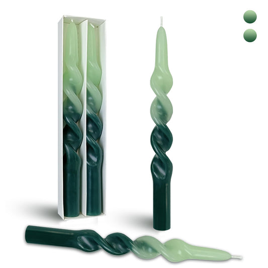 BALEAGCDL Twisted Taper Candle 2 Colors Green Spiral Candlesticks 10 Inch Unscented Handmade Smokeless Long Candles Set for Holiday Party Gifts Home Decoration 2 Pcs